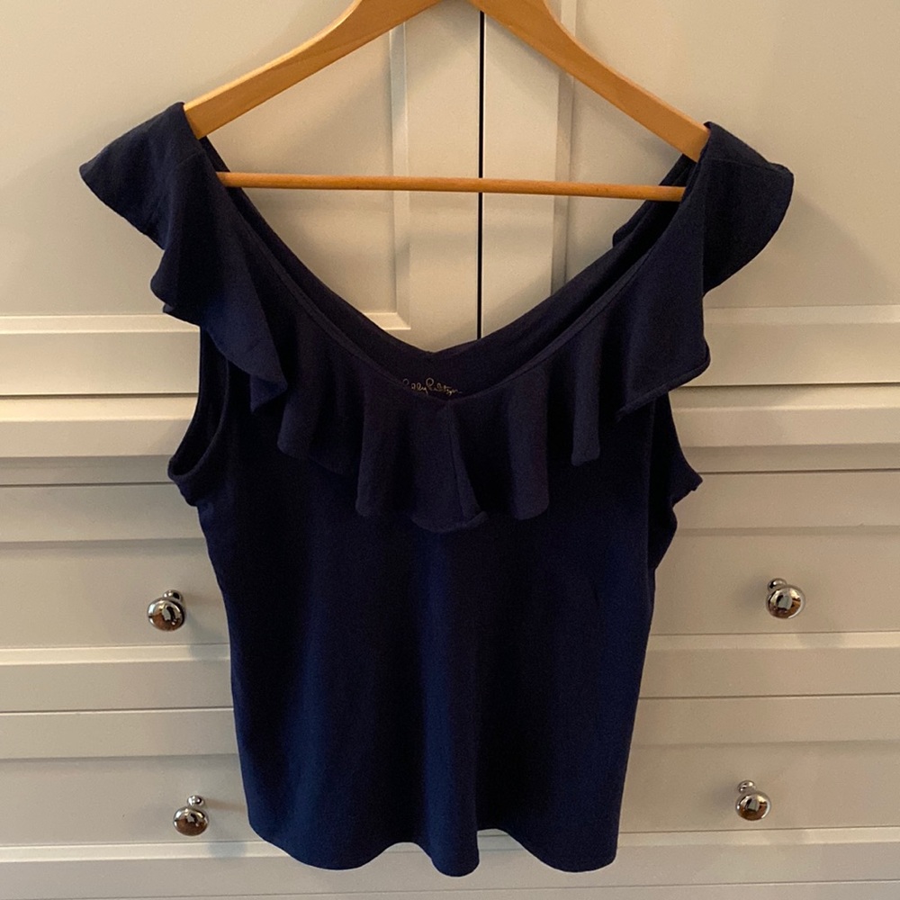 Lilly Pulitzer Navy Ruffle Tank Top, size S - Picture 1 of 3